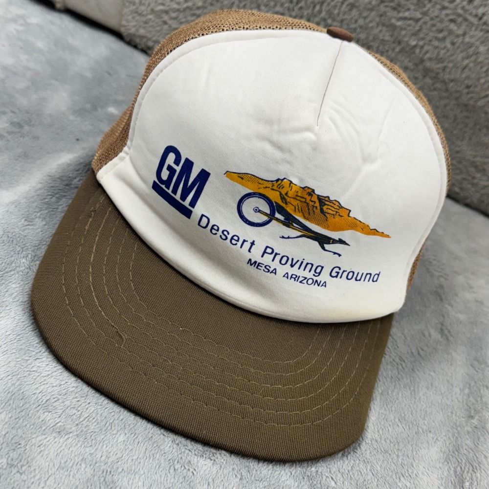 GM Trucker Hat Mens OSFA Brown White Good Vintage Desert Proving Ground Mesa AZ